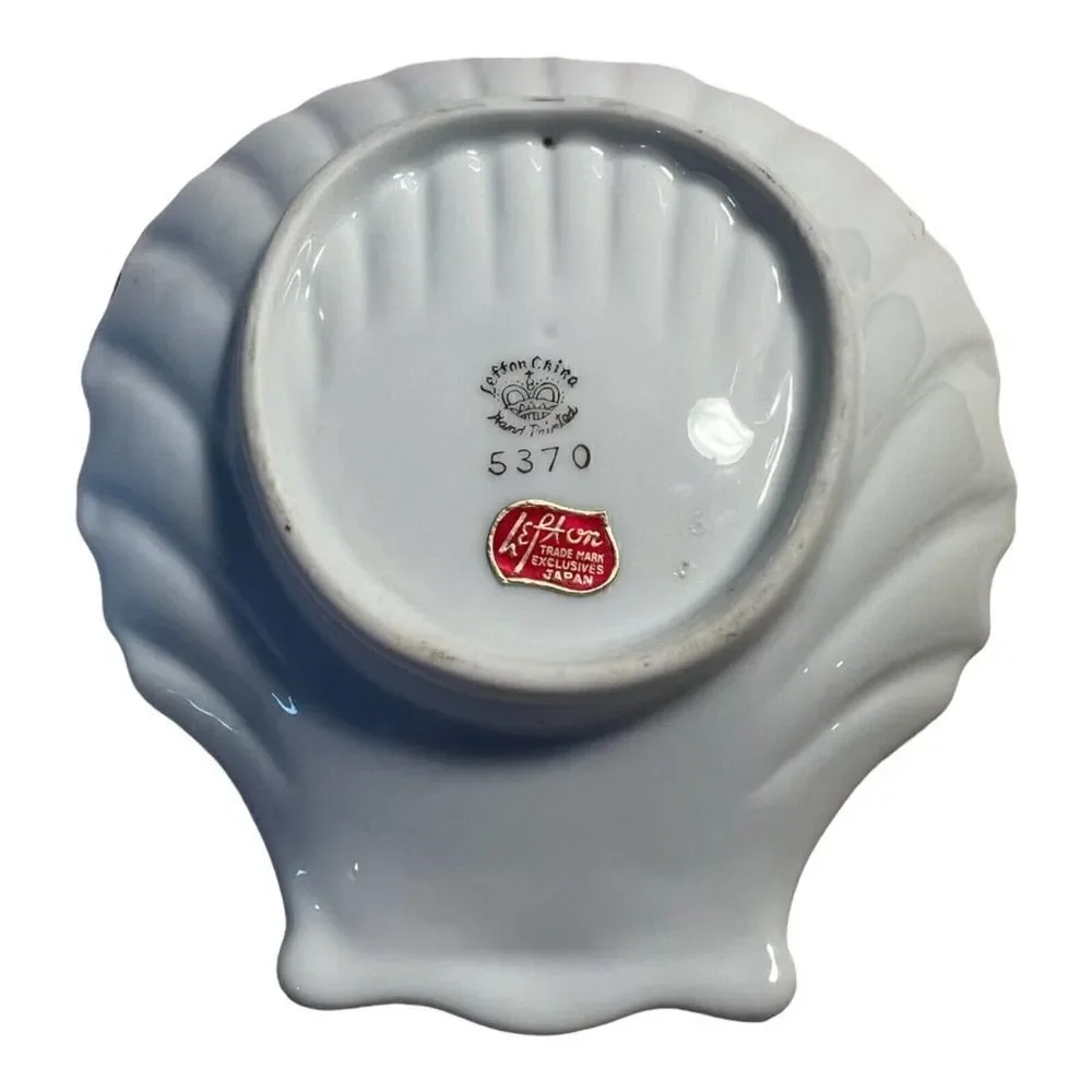 Lefton China Shell Dish Hand Painted Vtg Roses 5370 Trinkets Ring Dish